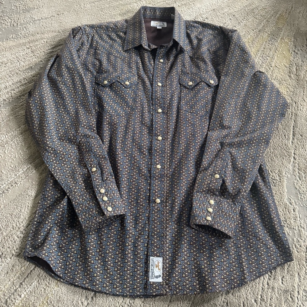 Panhandle Slim western shirt snap button floral Retro brown yellow blue large